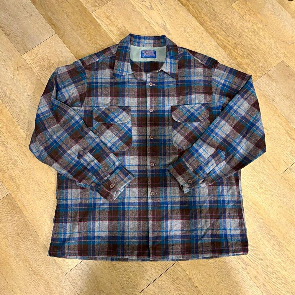 Pendleton Men's XL Plaid Wool Flannel Long Sleeve Button-Up Shirt Pockets